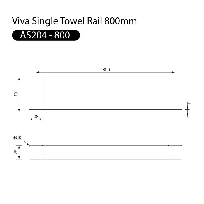 Viva Single Towel Rail 800mm Brushed Nickel Accessories Arova