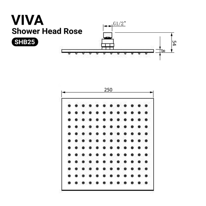 VIVA Square Shower Head 250mm Gunmetal Showers Arova