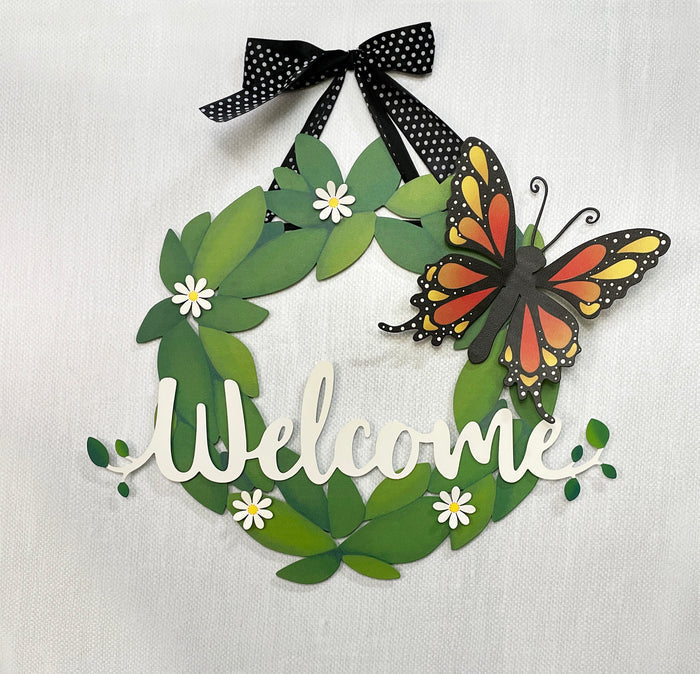 Welcome Magnetic Word w/ Greenery - 18" White